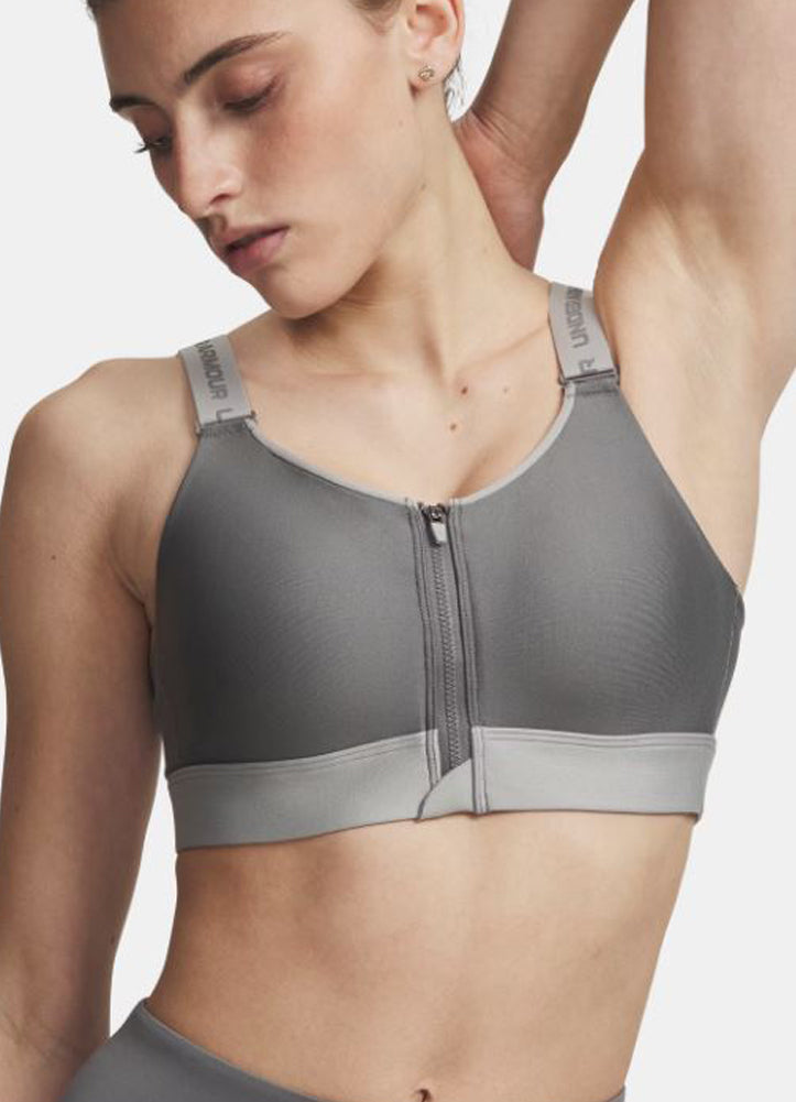 UA Infinity High Zip 2.0 Bra in Green by Under Armour