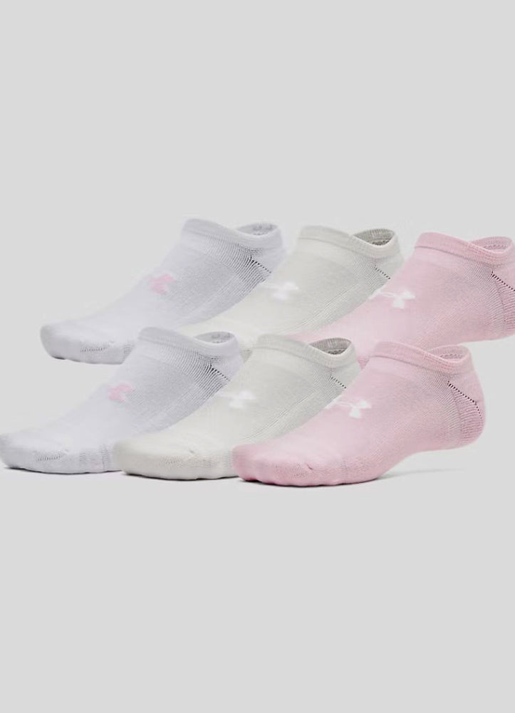 Essential Cushion No Show 6pk Socks in Pink by Under Armour