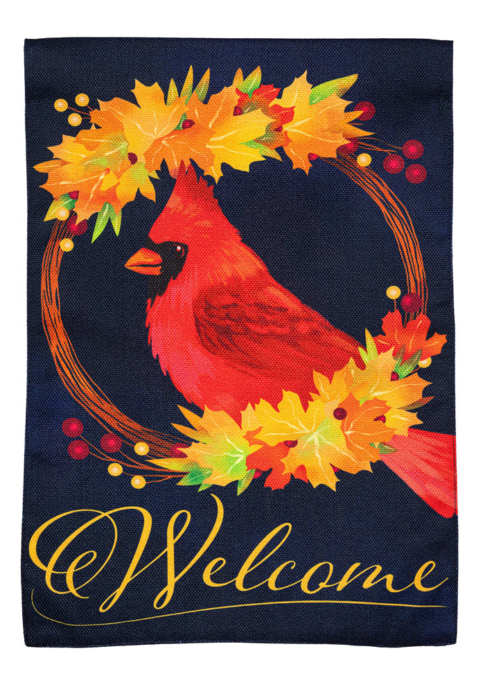Fall Cardinal Wreath Burlap Garden Flag by Evergreen