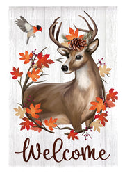 Autumn Deer Wreath Moire Garden Flag by Evergreen