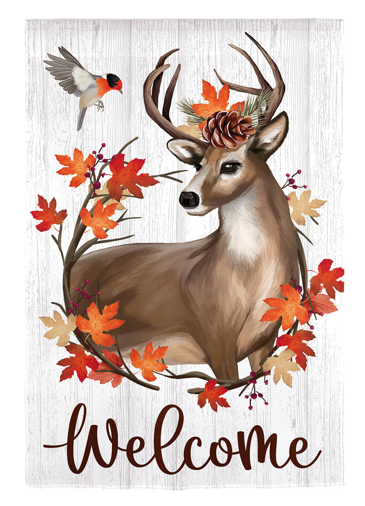 Autumn Deer Wreath Moire Garden Flag by Evergreen