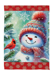 Snowman with Cardinal Suede Garden Flag by Evergreen