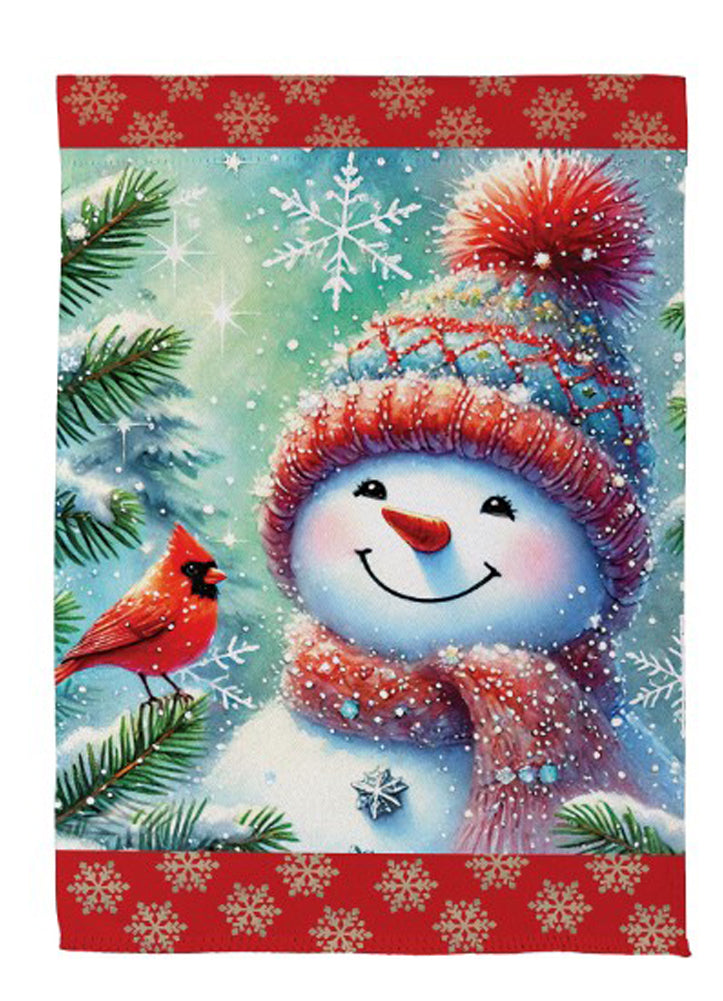 Snowman with Cardinal Suede Garden Flag by Evergreen