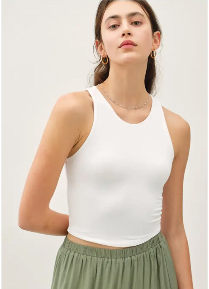 High Neck Cropped Tank in Off White by Be Cool