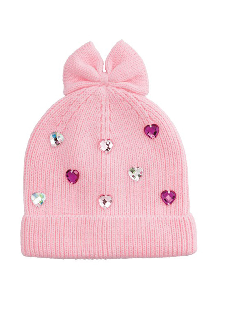 Pink Hearts Rhinestone Beanie by Mud Pie