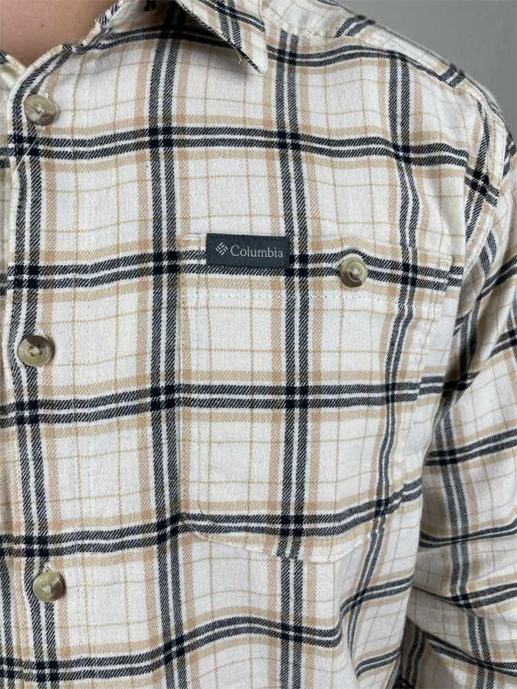 Cornell Woods Flannel LS in Chalk Quad Check by Columbia