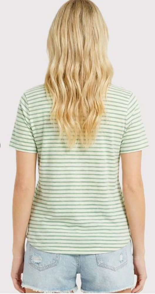 Basic Cotton Striped Crew Neck in Green by Staccato