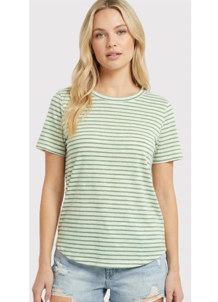 Basic Cotton Striped Crew Neck in Green by Staccato
