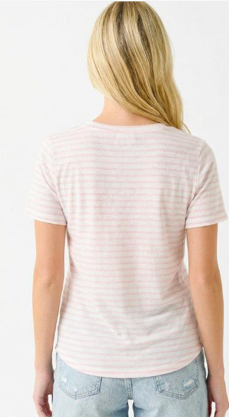 Basic Cotton Striped Crew Neck SS in Pink by Staccato