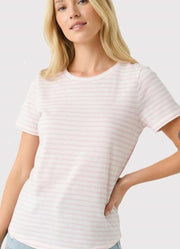 Basic Cotton Striped Crew Neck SS in Pink by Staccato