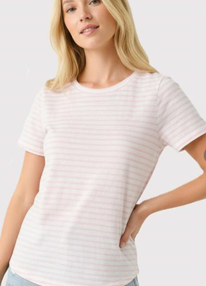 Basic Cotton Striped Crew Neck SS in Pink by Staccato