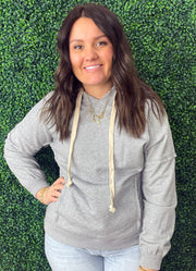 Drawstring Neck LS Hoodie in Heather Grey by Staccato