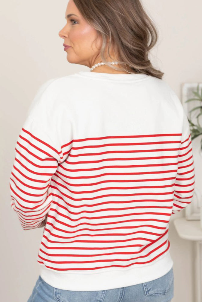 L/S Heart Embroidered Sweater in Red by Staccato