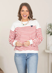 L/S Heart Embroidered Sweater in Red by Staccato