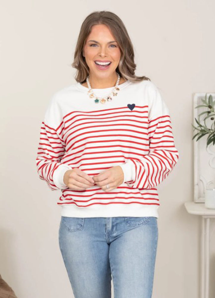 L/S Heart Embroidered Sweater in Red by Staccato