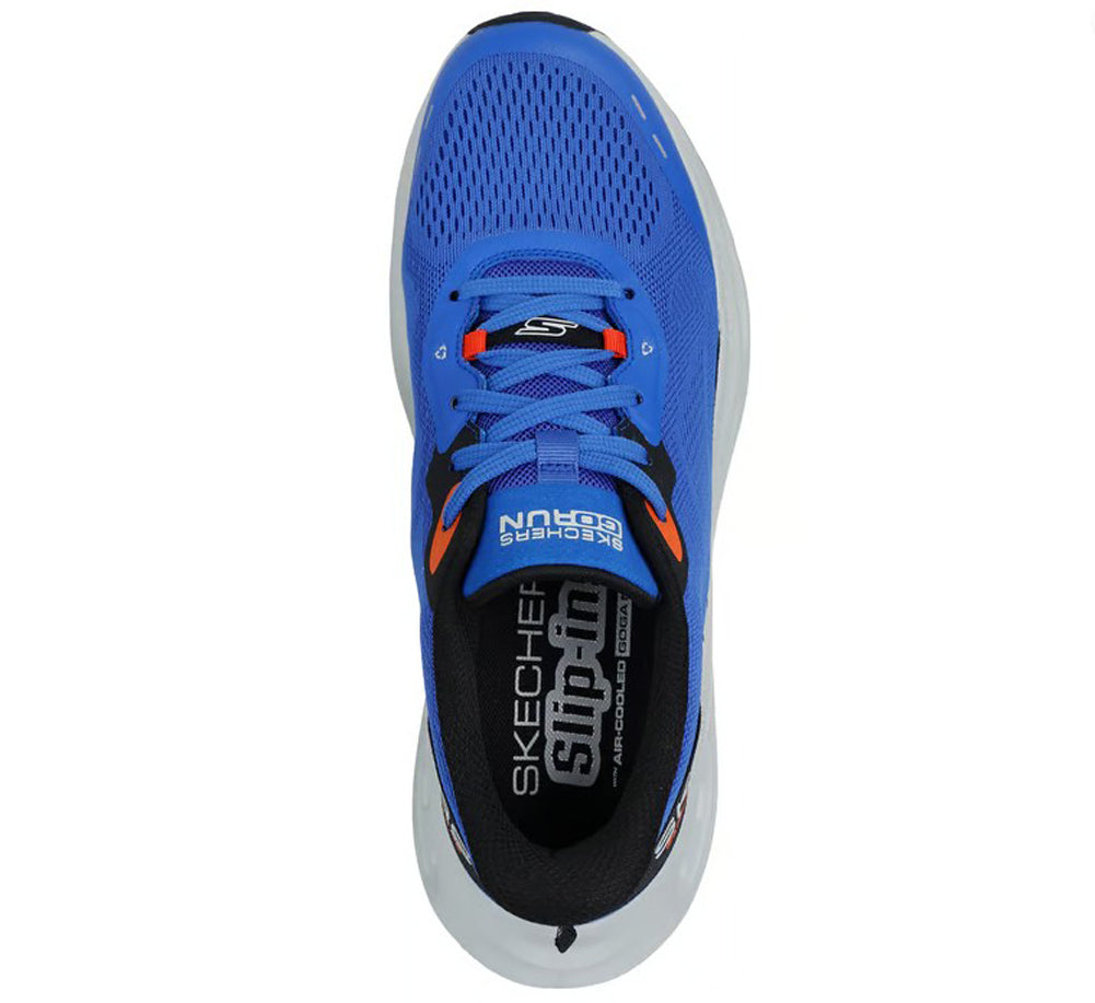 Max Cushioning Glide Step Advert in Blue/Orange by Skechers