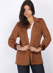 Suede Open Front Blazer in Camel by 26 International