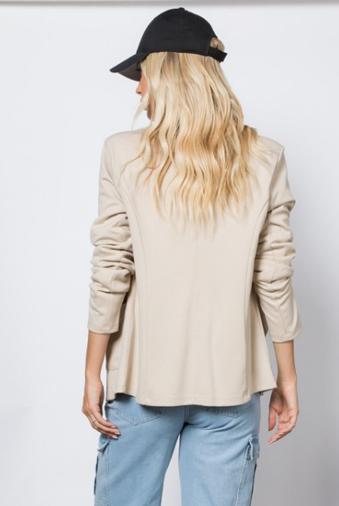 Ponte Blazer w/ Patch Pocket in Light Tan by 26 International