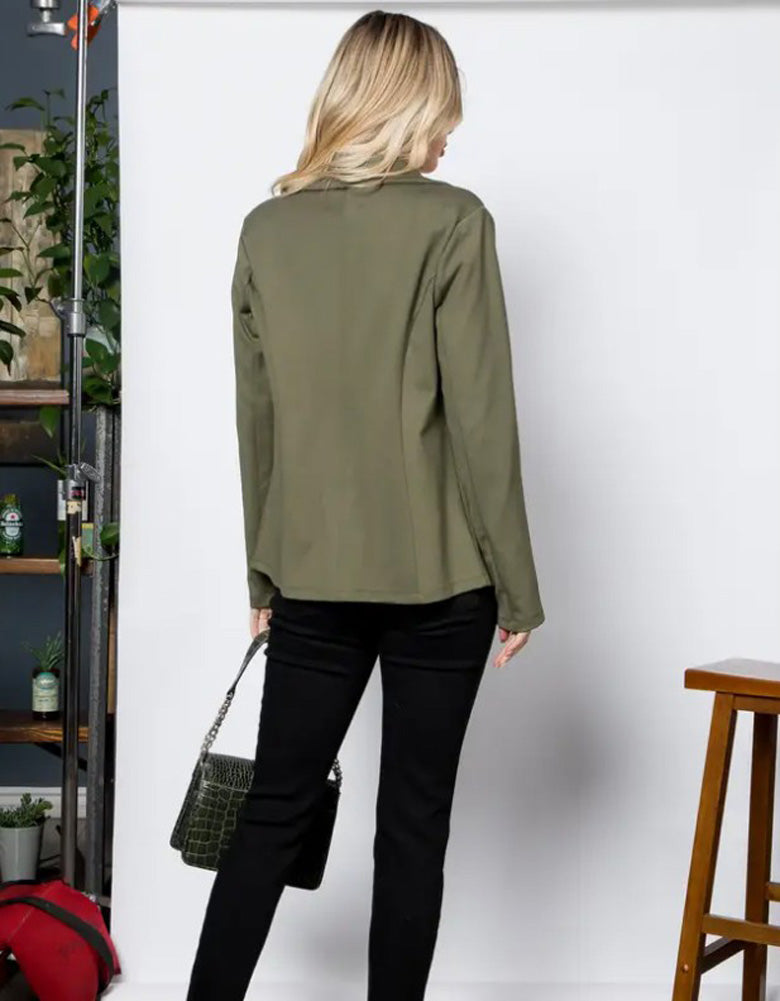 Ponte One Button Blazer in Sage by 26 International