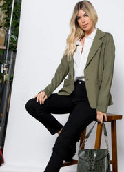 Ponte One Button Blazer in Sage by 26 International