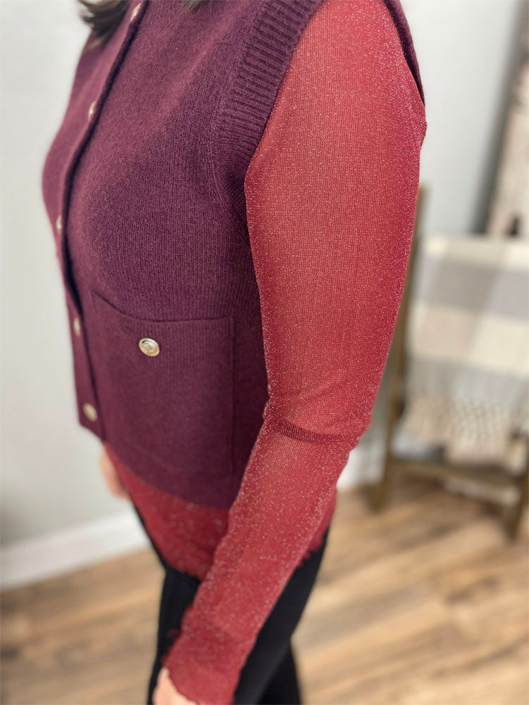 Keigan Mesh Top in Maroon Glitter by Jess Lea