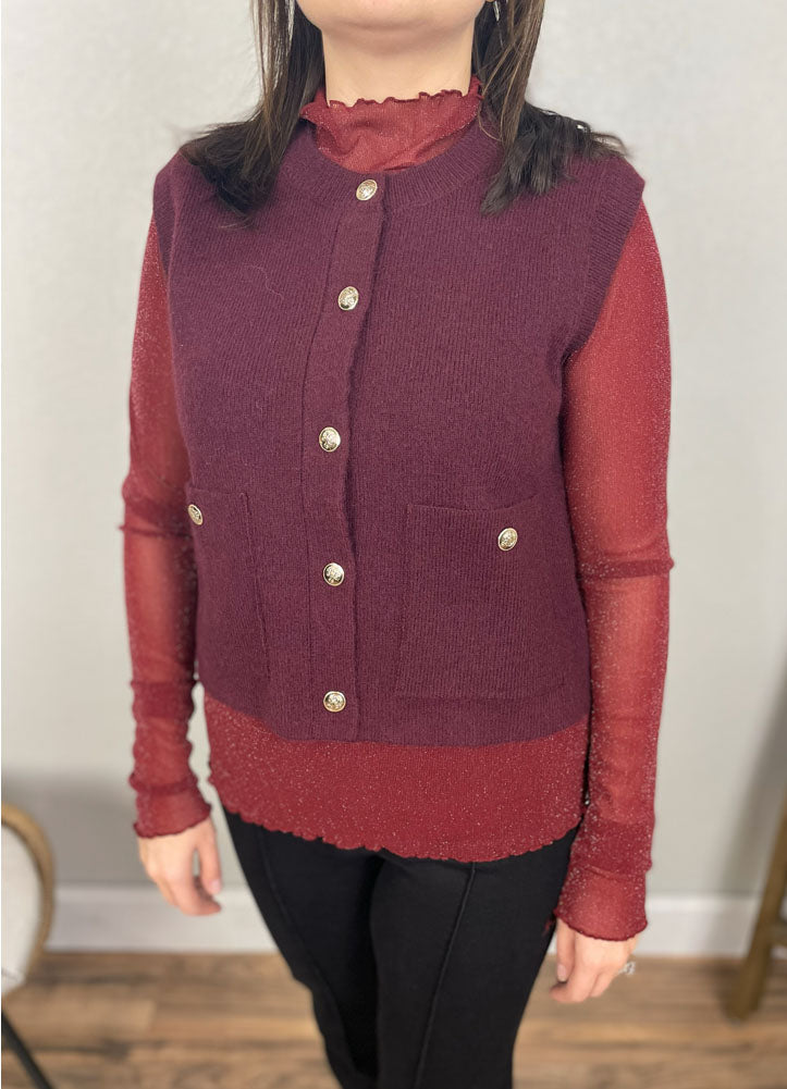 Keigan Mesh Top in Maroon Glitter by Jess Lea