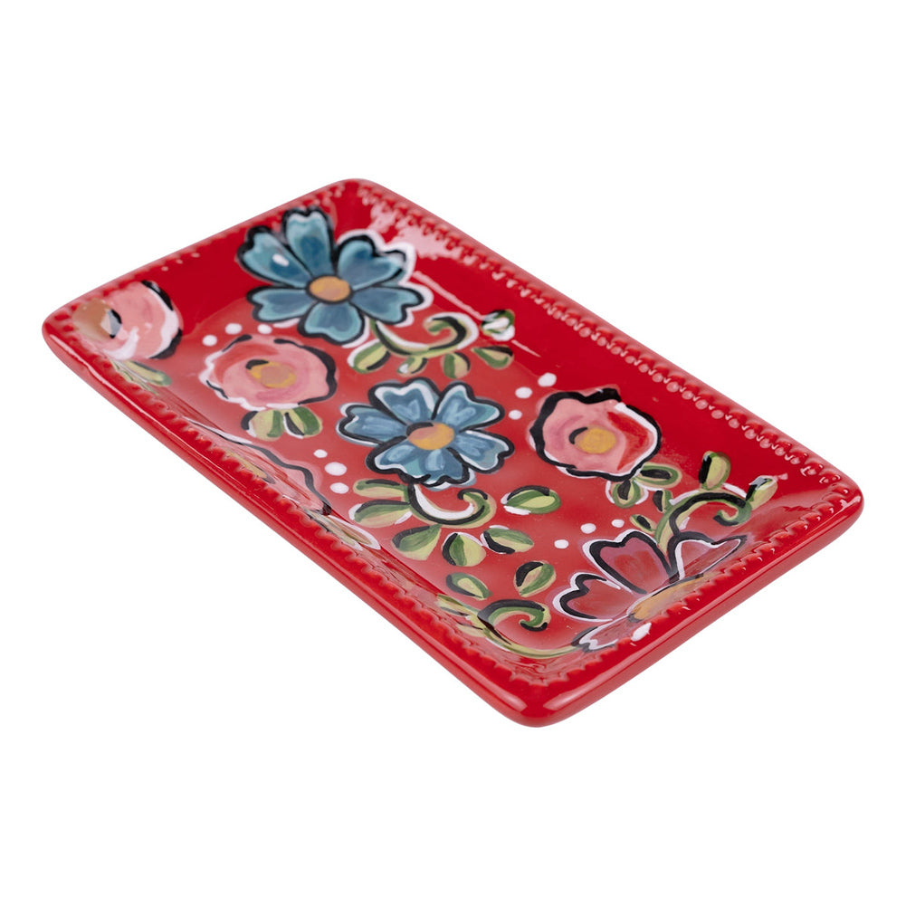 Red Floral Trinket Tray by Glory Hause