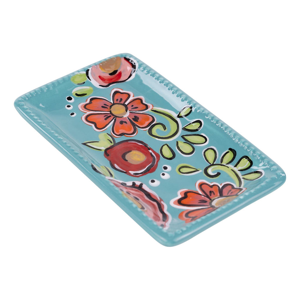 Turquoise Floral Trinket Tray by Glory Hause