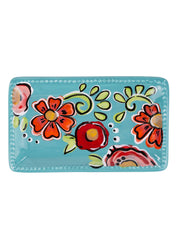 Turquoise Floral Trinket Tray by Glory Hause