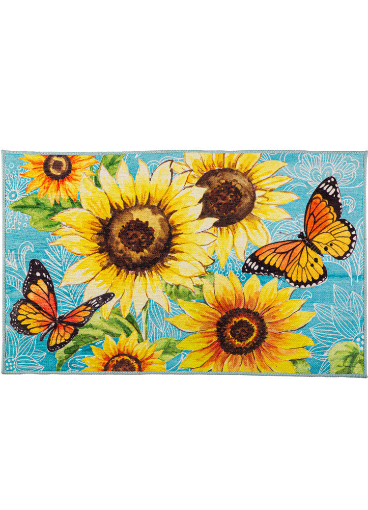 Butterfly and Sunflowers Washable Mat by Evergreen