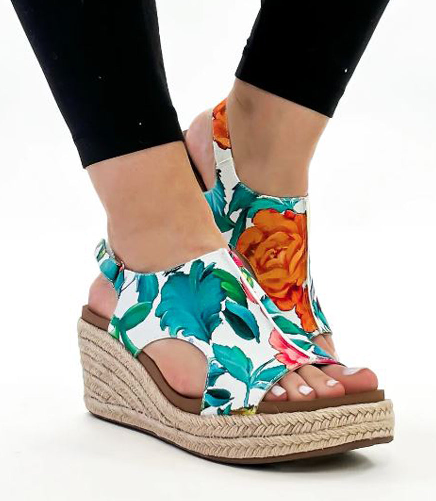 Carley in White Multi Floral Jute by Corkys