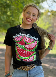 Callie Ann Stelter Sweet As A Watermelon Tee in Charblack by Texas True Threads