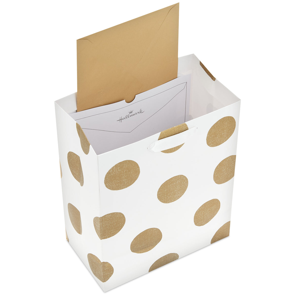 Hallmark 9.6" Gold Dots on White Medium Gift Bag