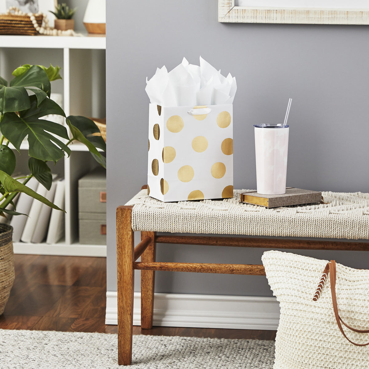 Hallmark 9.6" Gold Dots on White Medium Gift Bag
