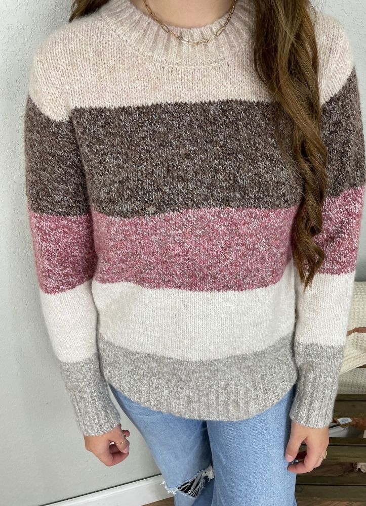 Textured Color Block Sweater in Taupe Mix by Hem & Thread
