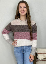 Textured Color Block Sweater in Taupe Mix by Hem & Thread