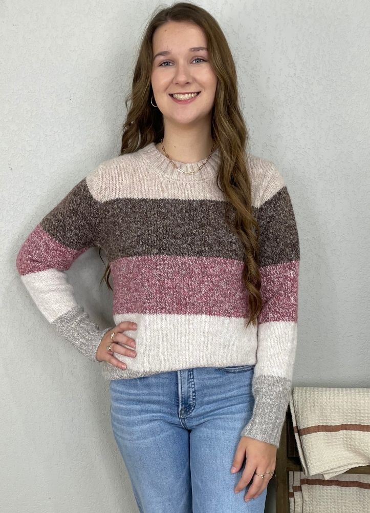 Textured Color Block Sweater in Taupe Mix by Hem & Thread