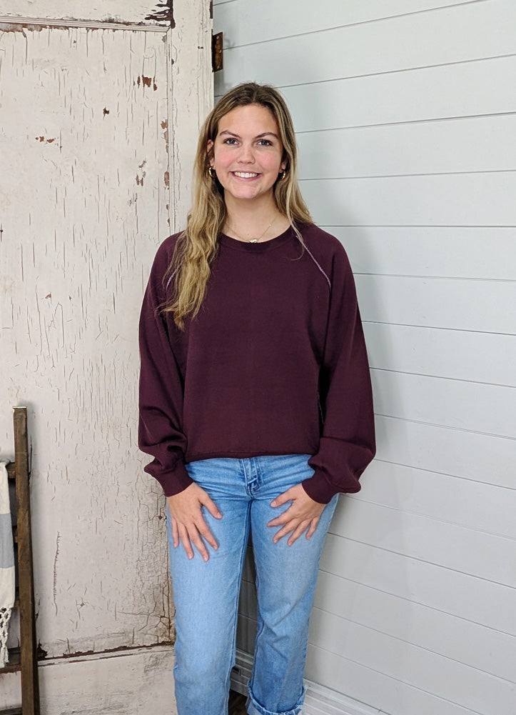 Two Tone Hi Lo Sweater in Plum by Hem & Thread