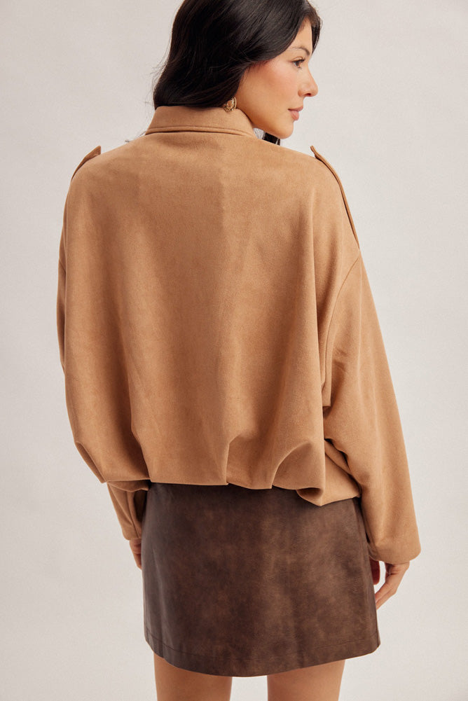 Microsuede Bubble Hem Jacket in Camel by Hem & Thread