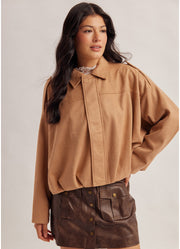 Microsuede Bubble Hem Jacket in Camel by Hem & Thread