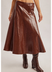 Faux Leather Midi Skirt in Sepia Brown by Hem & Thread