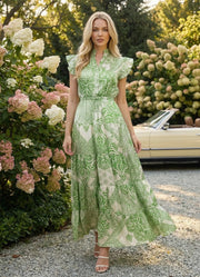 Paisley Print Tiered Maxi Dress in Apple Green by PINCH