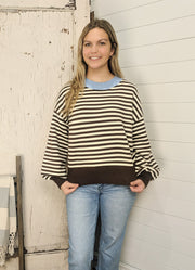 Striped Sweater in Brown/Cream by Hem & Thread