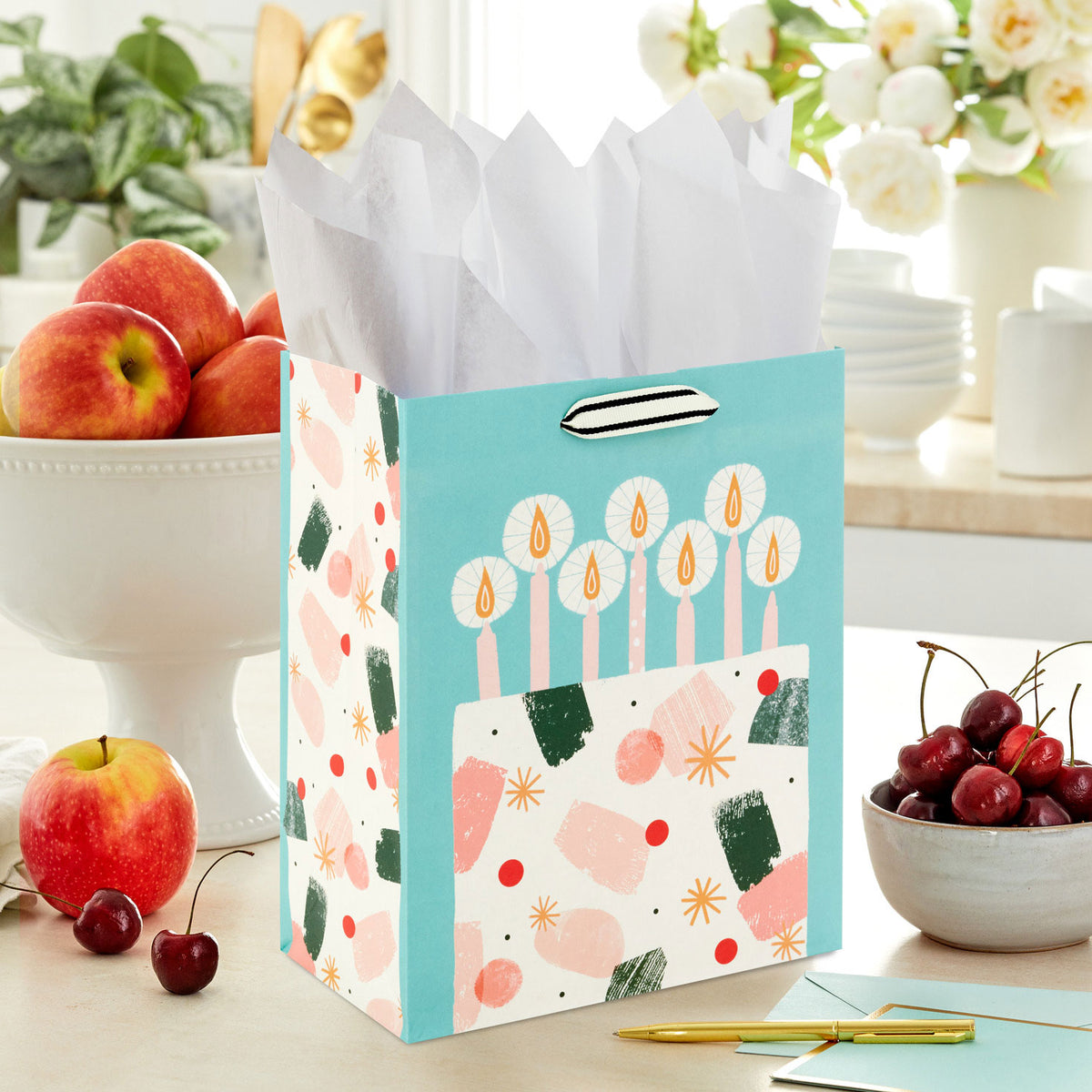 Hallmark 9.6" Modern Birthday Cake on Mint Green Medium Gift Bag