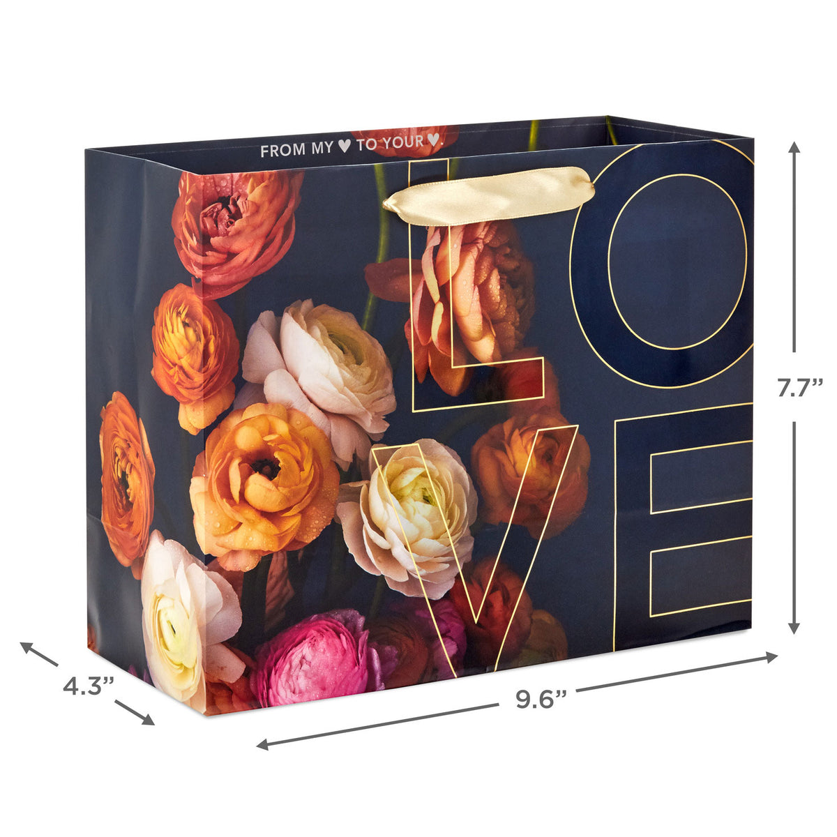 Hallmark 7.7" Dark Floral Love Medium Horizontal Gift Bag