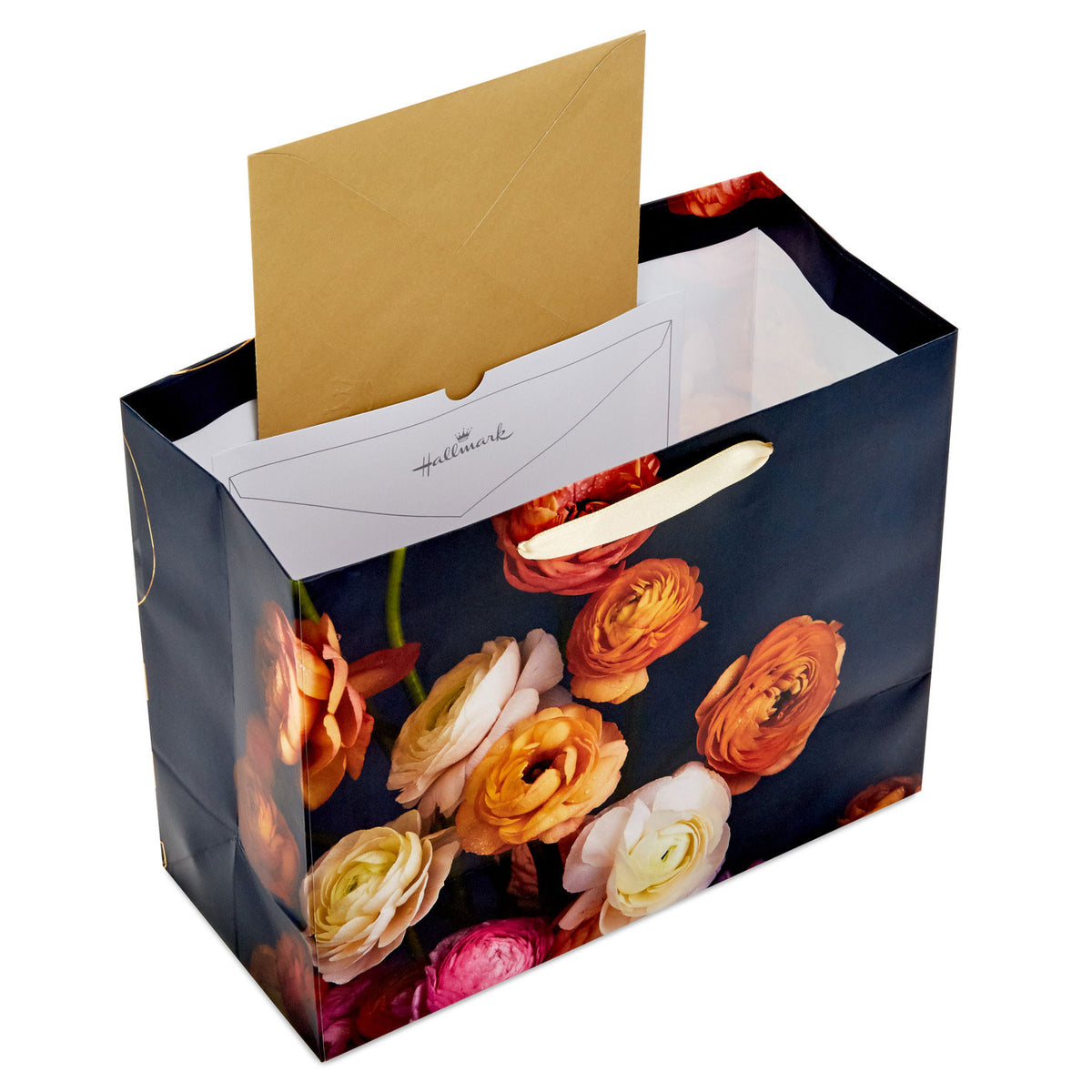 Hallmark 7.7" Dark Floral Love Medium Horizontal Gift Bag