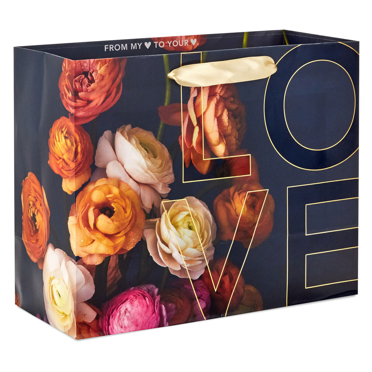 Hallmark 7.7" Dark Floral Love Medium Horizontal Gift Bag