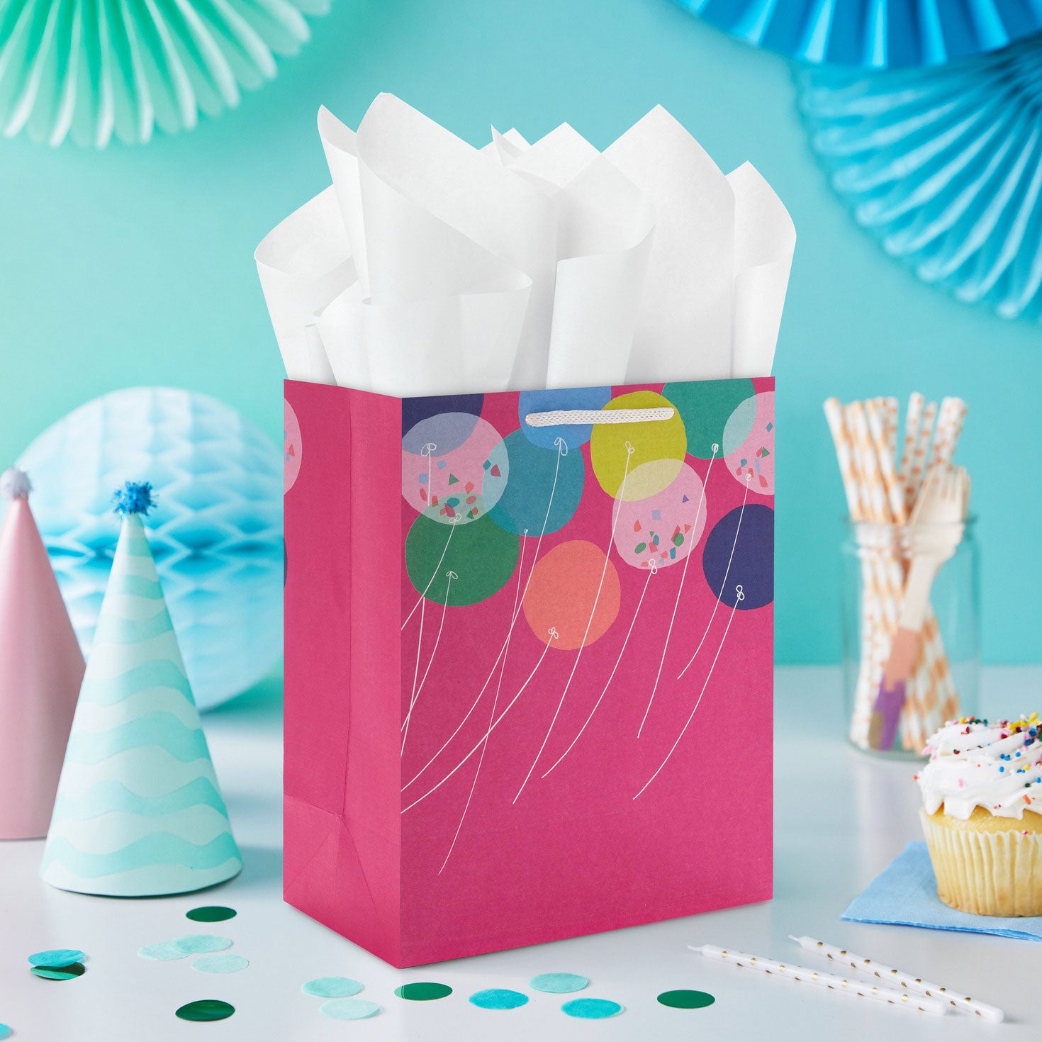 Hallmark 9.6'' Balloons on Magenta Medium Gift Bag