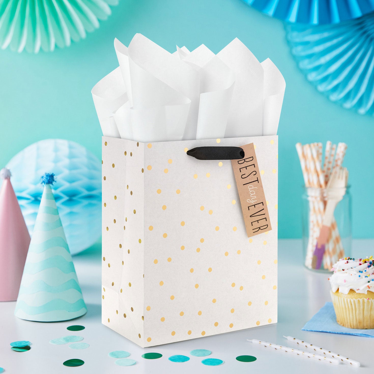 Hallmark 9.6'' Ivory With Gold Dots Medium Gift Bag