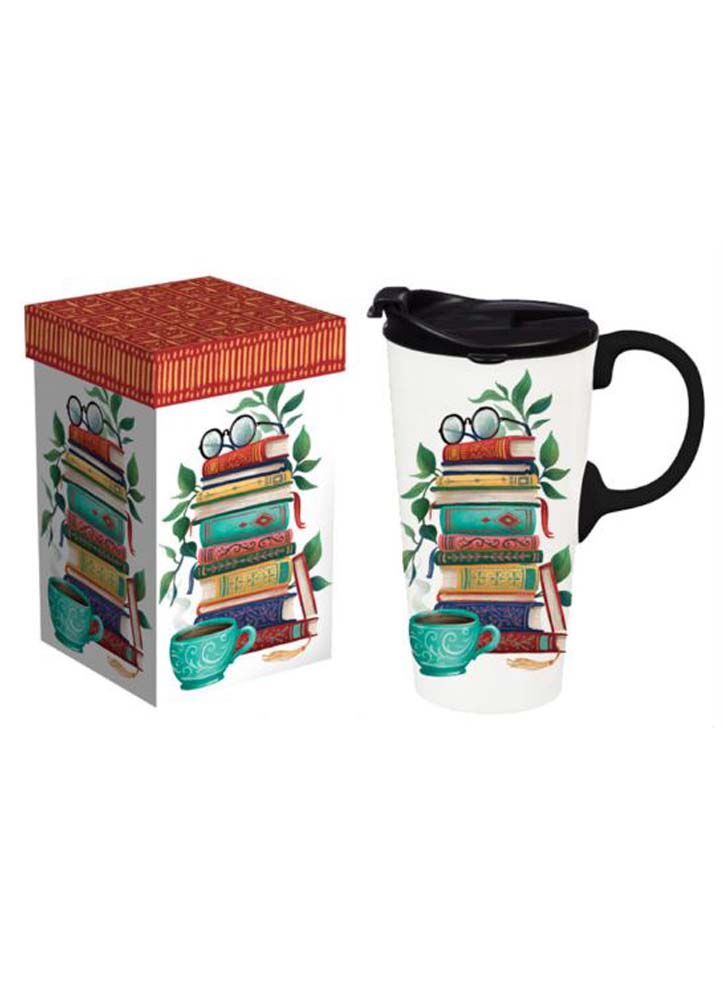 Books on Books Travel Cup 17oz with Gift Box by Evergreen